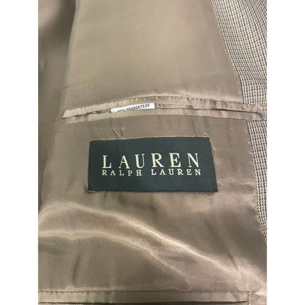 Lauren Ralph Lauren Mens Blazer 46L Brown Silk Wool Check 2 Button Single Vent - Picture 7 of 13